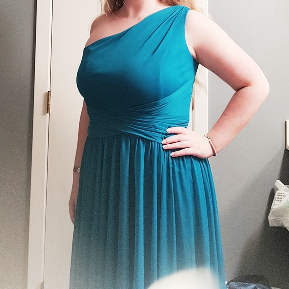 David's Bridal Dresses & Skirts - David's Bridal Teal One-Shoulder Gown